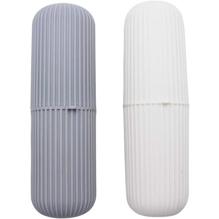 2 stk. Reise Tannbørsteetui, Tannbørstekopp, Munnskyllekkopp, Tannbørsteholder - Grå & Hvit