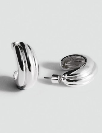 Mango Embossed Hoop Earrings - Silver - ONE SIZE