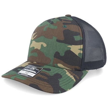 Richardson - Camo trucker Cap - 112pfp Green Camo/Black A-Frame Trucker @ Hatstore