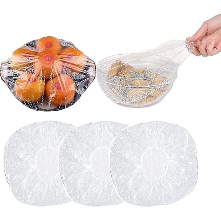 100 stk. Friske madskålsbetræk, plastik madbetræk med elastik til udendørs brug, strækbart låg til tallerkener