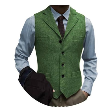 Miesten tweed-puku vintage-liivi kalanruotokuviolla villaa tanssiaisliivi vihreä 2XL