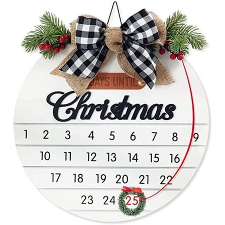 Joulunodotuskalenteri - Puinen seinälle ripustettava kranssi adventtikalenteri - Valkoinen