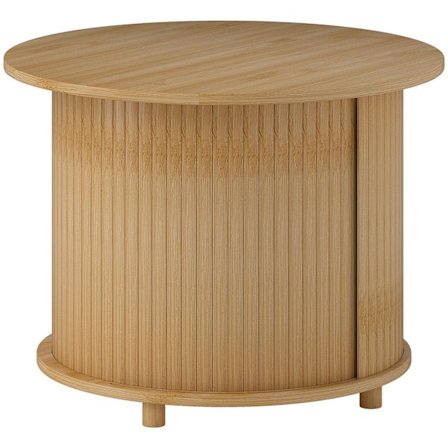Rootz Round Side Table - Kaffe Round Table - Bambu Sofa Table - Dold förvaring, skjutdörr - Ø60 x 45 cm, har 20 kg