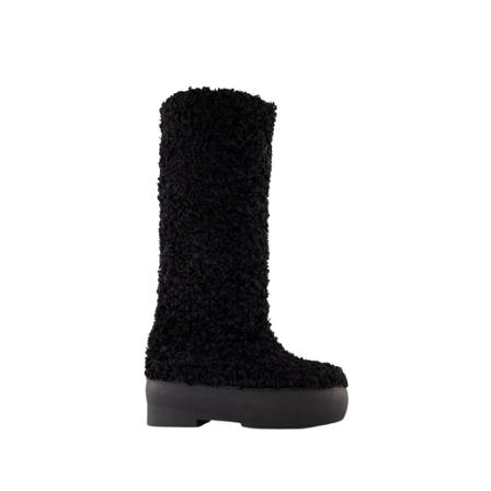 Gia Borghini, Tall Eco Shearling Chunk Sole Boots in Czarny Poly Czarny, Kobieta, Rozmiar: 37 EU