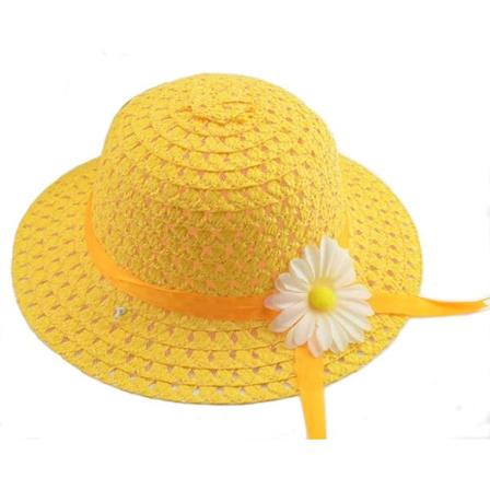 Halmhatter Søte Blomster Solhatter Sommer Strandhatter Halm Solcaps for Spedbarn Jenter Småbarn Strandhatt Yellow