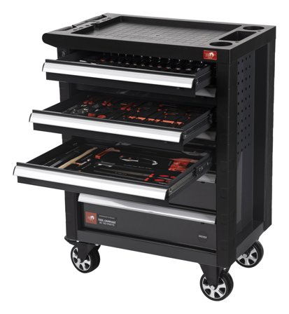 PELA 511083 Verktøyvogn med verktøysett, 7 skuffer Svart, Garasjeinnredning & oppbevaring