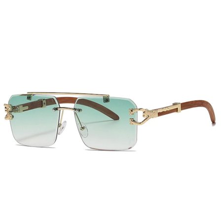 Punk Trätryck Bågfri Fyrkantiga Solglasögon Kvinnor Lyxmärke Designer Guld Lejon Dekoration Rök Solglasögon Män