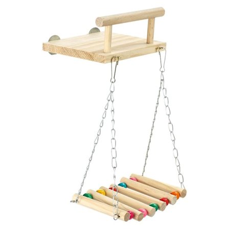 Fugle siddepinde bur legetøj, træ papegøje platform, motionsstativ med træ gynge, kæmpe bidering (egnet til papegøjer og kolibrier)