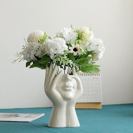 Nordisk Abstrakt Menneskelig Ansikt Hode Vase Moderne Kropps Kunst Keramikk Flo