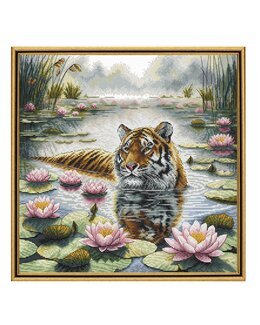 Broderikit Tavla Tiger bland näckrosor