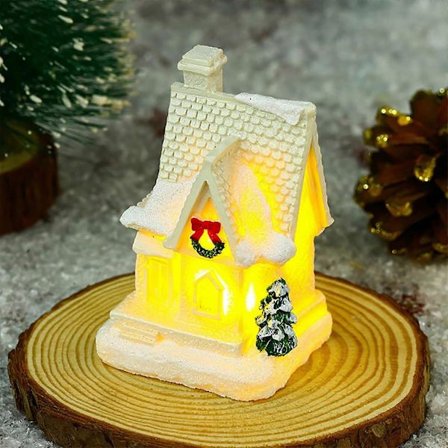 Julesett med vinterlandsbyhus med LED-lys, DIY miniatyrpyntesett i resin, kompatibel med Cedar Bare Branch Tree Lamp[D]