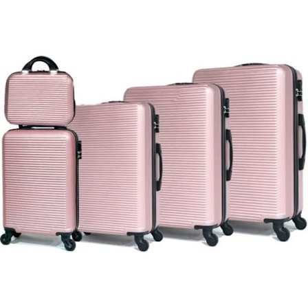 Sæt med 4 Kufferter + 1 Toilettaske - CELIMS - Rosaguld - ABS - 4 Hjul - Indbygget Lås