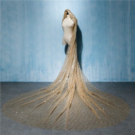 Kultainen 3m häähuivi pitkä ylellinen katedraalihuntu valoisa huntu