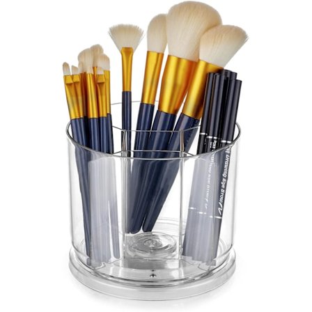 Sminkekostholder Organizer (Klar) - Roterende 360° Klar Oppbevaringskoppbeholdere for Toalettbord, Skrivebord, Benkeplate, Roterende Pennholder for 