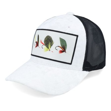 Skillfish - Vit trucker Keps - Fishing Flies Velvet White/Black Trucker @ Hatstore
