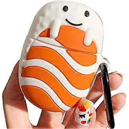 AirPods-deksel, Supersøtt Kreativt Morsomt Mat Smilende Ansikt Laks Sushi Design AirPods-deksel, Morsom Myk Silikon Øretelefonbeskyttelseskinn for 