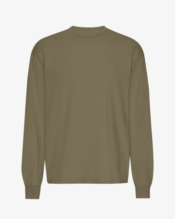 Oversized Organic LS T-Shirt - Dusty Olive - Male - XS