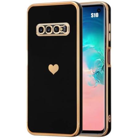 Cover til Samsung Galaxy S10 Sort stødsikker hjertemønster beskyttende silikone anti-ridse