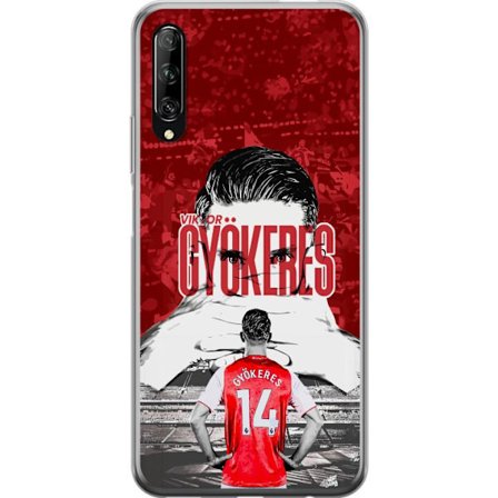 Yhteensopiva Puhelinkuori Huawei P smart Pro 2019 Punainen dramaattinen kollaasikuva, jossa esiintyy Viktor Gyökeresin muotokuva ja pelaajia takaapäin