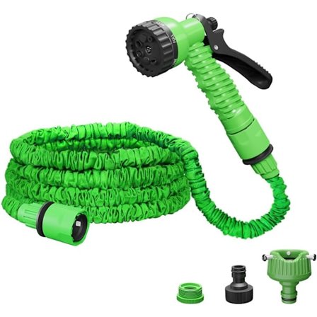 Udvidbar haveslange med 7 tilstande, vandforstøverpistol, haveslangerulle, haveslangeforstøverpistol til haven (25 fod)