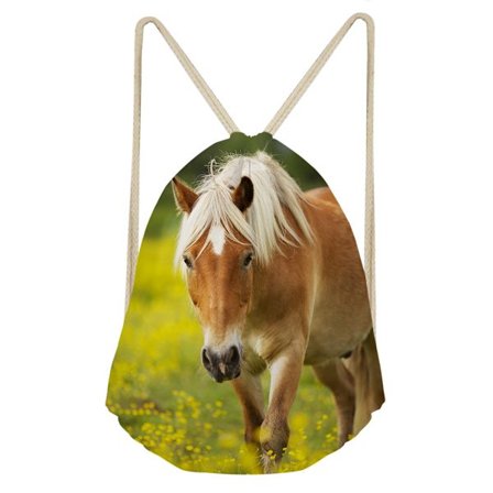 Snøresekk Ryggsekk Brun Hest Dyr Barn Fest Gavepose Sportslag Gym Bag