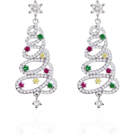 Juletræsøreringe til kvinder, Farvede diamant juleøreringe, Sterling sølv øreakupunktur, Glitrende zirkondråber til damer, Øreringe til piger
