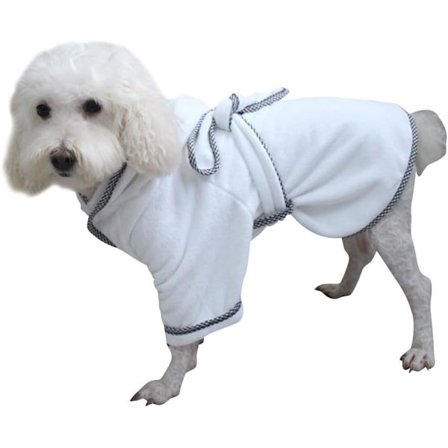 Hundbadrock Mjuk Superabsorberande Varm Badrock Husdjurshandduk för Hundar Katter Vit (L),