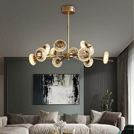 8-pääinen riippuvalaisin kristalli-kattokruunu kulta säädettävissä