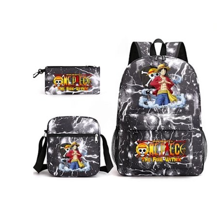 3 st/set One Piece Ryggsäck Anime Barn Skolväska 18 Tum