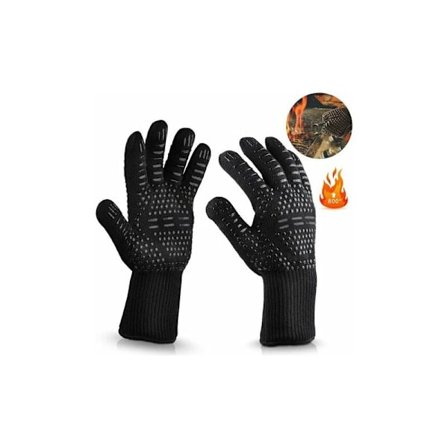 BBQ-handskar, ugnshandskar, grill upp till 800°C, universella värmebeständiga handskar, matlagningshandskar för grillkök och grill unisex, svart svart