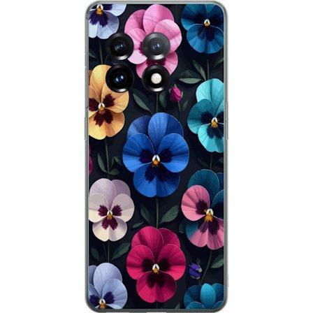 Kompatibelt Mobildeksel til OnePlus 11 Dekorativt blomstermønster med fargerike pensélignende blomster og mørk elegant bakgrunn