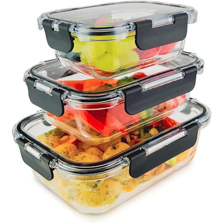 Glasförvaringsburkar med Tritan-lock, set om 3 - förvaring