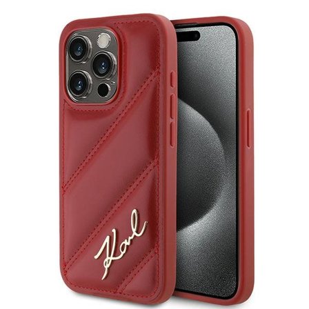Karl Lagerfeld Diagonal Quilted Script-taske til iPhone 15 Pro - rød