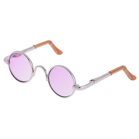 5x1/3 Bjd Hippie Runde Briller Øjenbryn Til Sd Dod Dukke Sølvramme Lilla Linse