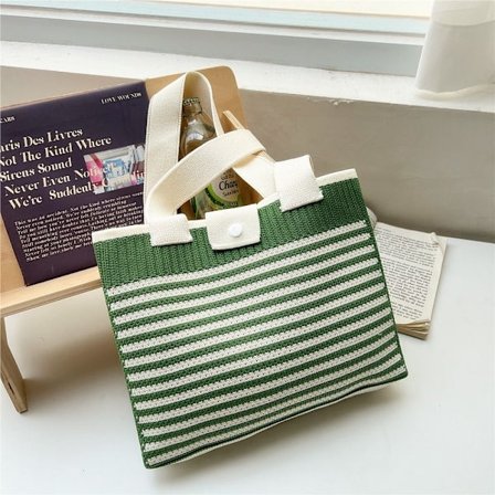 Stripete strikkeveske Totebag GRØNN
