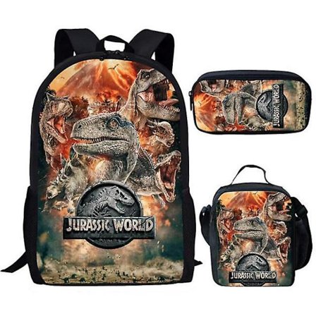3 st/ set 16 tum Jurassic World Ryggsäck Kindergarten Bokväska Barn Start Skola Present Ryggsäck+lunchväska+pennväska