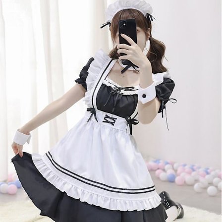 Svart Halloween Sweetheart Maid Kostyme Lolita Cosplay Kostyme Anime Uniform
