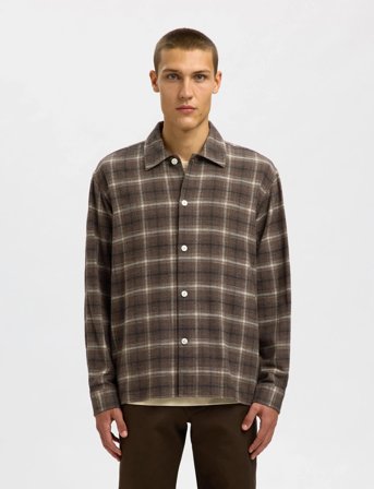 Selected Slhrlxedwin Check Light Overshirt - Brown - XL
