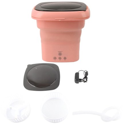 Vikbar Tvättmaskin Mini Bärbar Hink Tvättmaskin med Svart Lock för RV Reselägenhet 100 till 240V Rosa EU-kontakt