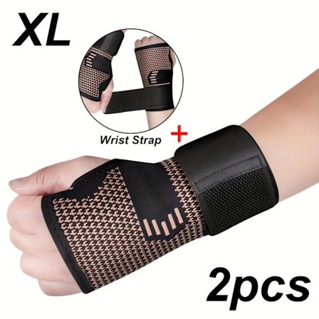 [2-Pakke Kobber Håndleddsstøtter] 2-Pakke Kobberfiber Håndleddsstøttehansker - Justerbare Kompresjonsstropper, Pustende Mesh-design