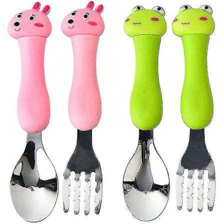 Bestiksæt. Børnegaffel og ske i rustfrit stål 2 sæt. Med dyr KZG