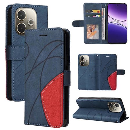 Læder telefoncover med stativ og bi-farvet design til Oppo A5 Pro 5G [DB]