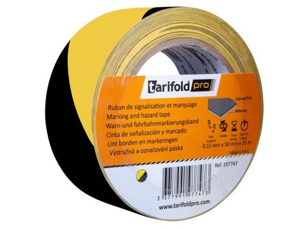 TARIFOLD Markeringstejp 50mmx33m gul/svart - Lyreco - Skyddsutrustning - Säkerhetsmärkning och skyltar - Tejper och symboler