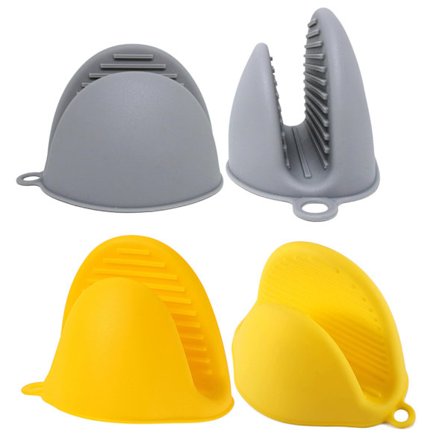 2 par mini ovnhandsker, silikone, varmebestandige, madlavnings-knibevanter, grydelapper til madlavning og bagning i køkkenet (grå og gul)