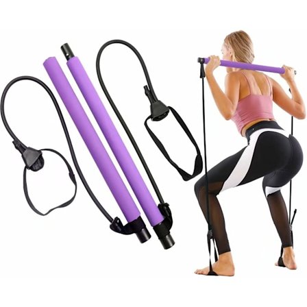Lilla - 1-delad Pilates bar set med motståndsband, justerbar