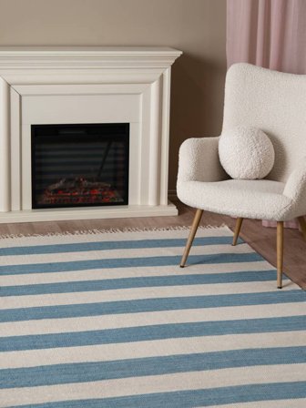 Cotton Stripe 100X160 Small Light Blue Striped Cotton Rug