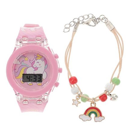 1 sæt enhjørning mønster ur børn lysende tegneserie ure med armbånd