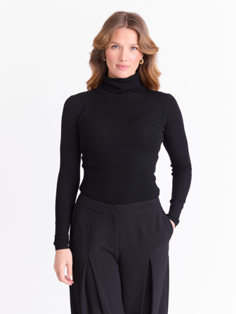 MATCH - Susanne merino rib pologenser - Marie Philippe - Str. M - Dame - Gensere & Cardigans - Svart - 100% ull - merino