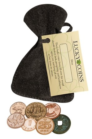 Hele verden - Lykkemønter i fløjls taske - 7 uædle metalmønter - Ucirkuleret