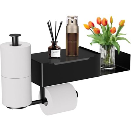 Dubbellagers pappershanddukshållare i rostfritt stål för väggmontering i badrum, ingen stansning krävs, med mobiltelefonhållare, multifunktionell 